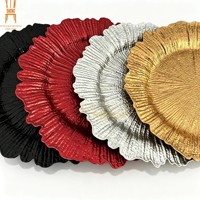Assiette de présentation décorative en plastique plaqué or avec bordure corail, de luxe, pour mariage, événement, hôtel, décoration de table