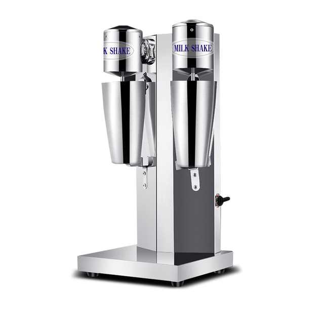 Double-Head Electric Automatic Milk Frother Stainless Steel Shaker Machine Silver Color Three Gears for Household Commercial Use