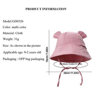 Sombrero de cubo de algodón puro de Color sólido para niños pequeños, <span class=keywords><strong>gorra</strong></span> de playa de protección solar para bebé recién nacido, <span class=keywords><strong>gorra</strong></span> de lavabo estampada transpirable para viajes al aire libre - Product Image 3