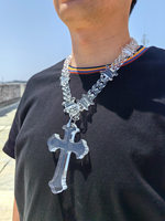 Collier tendance personnalisé pour homme 2025 – Chaîne cubaine avec pendentif cœur et croix en acrylique transparent – Bijoux hip-hop sur mesure