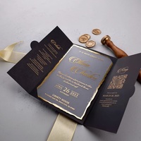 Ensemble d'invitations de mariage de luxe faites à la main en velours et acrylique avec texte personnalisé, dorure à chaud et sceau de cire, enveloppes épaisses