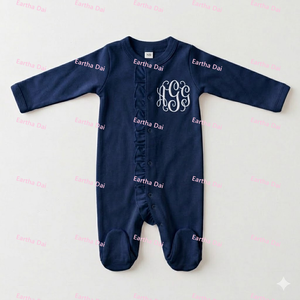 Combinaison pour bébé fille <span class=keywords><strong>brodée</strong></span> sur mesure, à volants, manches longues, en coton, pyjama à pieds intégrés, pour nouveau-né, une pièce - Product Image 3