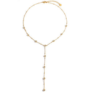 Collar en Forma de Y de Acero Inoxidable, Chapado en Oro de 18K con Acento de Diamantes, Cadena para Clavícula, Joyería Minimalista de Moda para Uso Diario y Fiestas - Product Image 5