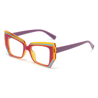 Gafas Retro de Ojo de Gato, Monturas Poligonales Coloridas, Anti Luz Azul, Lentes Planas, Mujer 3037-2