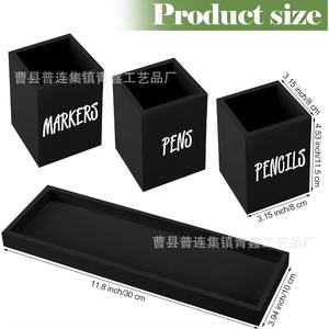 Wooden Pen Holder <b>Set</b> With Tray 4 Pieces Black <b>Square</b> Desk Organizer For Office Home Storage Pencils Pens Markers - Product Image 1