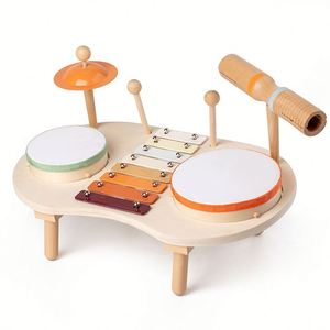 Ensembles de clochettes et de tambours pour enfants, jouets musicaux en bois Montessori pour bébés, aides pédagogiques sensorielles de percussion pour l'apprentissage précoce - Product Image 1