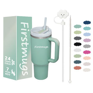 Gobelet isotherme de camping 40oz en acier inoxydable, écologique, minimaliste, avec poignée et paille, prêt à être expédié - Product Image 1