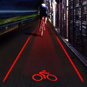 Nieuwe Collectie Night Fietsen Projector Achterlicht Outdoor 5 Led 2 Laser Bike Veiligheidswaarschuwing Achterlicht Met Logo Laser projectie