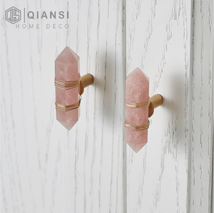 Qiansi HK0104 黄铜天然水晶现代卧室梳妆台橱柜拉手，适用于厨房橱柜门抽屉拉手，易于使用 - Product Image 3