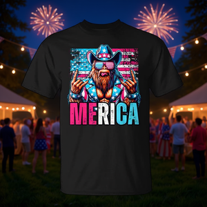 Camiseta Sasquatch Merica 4th Of July con bandera americana y estilo vaquero - Product Image 3