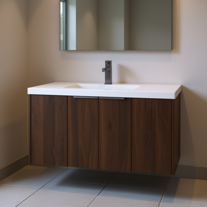 Mueble de Baño Moderno de 36 Pulgadas con Acabado en Nogal Californiano, Puerta de Cierre Suave, Lavabo de Cerámica Montado en la Pared - Product Image 2
