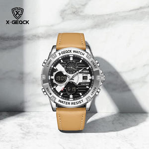 นาฬิกาข้อมือผู้ชายแบบสปอร์ต หน้าปัดกระจกอัลลอยด์ ระบบอนาล็อก-ดิจิตอล ควอตซ์ สายหนัง กันน้ำ เรืองแสง โครโนกราฟ พร้อมฟังก์ชั่นจับเวลาและนาฬิกาปลุก - Product Image 1