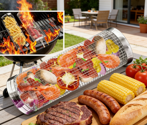 Parrilla para Camping, Parrilla de <span class=keywords><strong>Barbacoa</strong></span>, Parrilla Cilíndrica de Malla de Acero Inoxidable, Accesorios de Cocina, Cesta Rodante para <span class=keywords><strong>Barbacoa</strong></span> - Product Image 3
