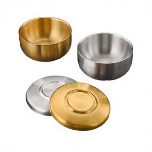 Moderna Tazón de Metal Desechable para Camping, para Mezclar y Servir, en Acero Inoxidable Coreano Pulido en Oro y Plata, con Tapas, para Ensaladas, Frutas, Postres y Uso Doméstico - Product Image 3