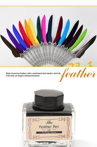 Ensemble de stylos plume vintage délicats et colorés de 2026, plume à plumes de dinde, stylo à bille avec support pour cadeau de mariage - Product Image 2