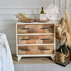 INNOVA Home's Rustic Solid Wood Accent Sideboard Antique Farmhouse <b>Storage</b> Cabinet <b>with</b> 3 <b>Drawers</b> for Living Room - Product Image 1