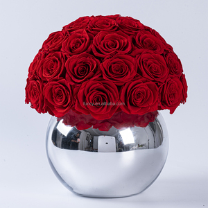 Vase en verre électroplaqué argenté en forme de dôme floral de luxe, rose éternelle préservée pour mariage, Saint-Valentin - Product Image 1