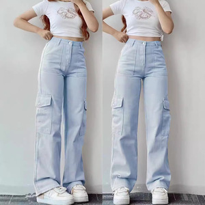 Pantalon Décontracté Taille Mi-Haute <span class=keywords><strong>Femme</strong></span> avec Poches à Rabat Stéréo, Pantalon <span class=keywords><strong>de</strong></span> Travail Longue Taille Polyvalent pour le Commerce International - Product Image 4