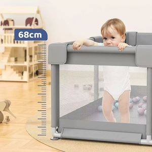 Modern Baby Playpen Eco-Friendly Stainless Steel <b>Frame</b> Indoor/Outdoor Use Soft Breathable Mesh No Gaps Design <b>Grey</b> - Product Image 5