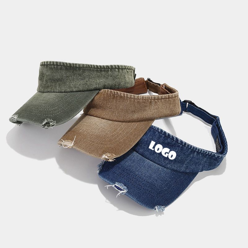 Denim Distressed Topless Sport Sun Visor Hats Cotton Ball Caps Empty Top Baseball Sun Cap for Men Women
