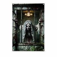 Toile de fond de fenêtre Halloween Mariée Hantée en Polyester 100D, pour photos de fête d'horreur, impression numérique, 80x120cm, Vente en gros