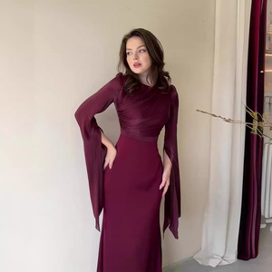 <span class=keywords><strong>Abito</strong></span> <span class=keywords><strong>Lungo</strong></span> Estivo in Tulle Tinta Unita Stile Europeo-Americano <span class=keywords><strong>con</strong></span> <span class=keywords><strong>Maniche</strong></span> <span class=keywords><strong>a</strong></span> <span class=keywords><strong>Pipistrello</strong></span>, Vestibilità Slim, Vita Alta in Raso, Vintage - Product Image 2