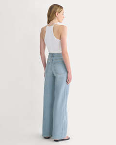Leduo Customized Women High Waist <b>Light</b> Wash Wide Leg Denim Jeans Vintage Loose Flare Casual Denim <b>Trousers</b> With Pockets - Product Image 4
