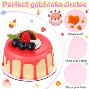 Plateau à gâteau rond en carton rose de 5 pouces, <span class=keywords><strong>mini</strong></span> plateaux à gâteau circulaires, plateau anti-graisse, base de cuisson, plateau à gâteau pour la pâtisserie - Product Image 3