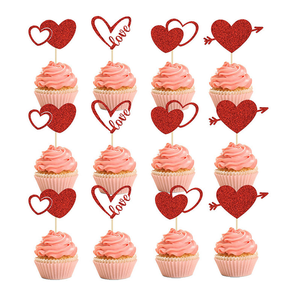12 décorations de cupcakes en forme de cœur scintillant pour la Saint-Valentin, fournitures de décoration de gâteaux pour fête - Product Image 3