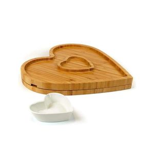 Juego de tabla de quesos de bambú en forma de corazón con cubiertos y plato de cerámica para servir frutas y aperitivos - Product Image 2