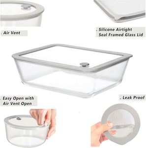 Lot de 4 récipients alimentaires en verre micro-ondables avec couvercles pour la cuisine et le camping, compatibles lave-vaisselle, écologiques, design imprimé - Product Image 2