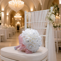 Ramo de Novia de Rosas de PE Estilo Europeo con Incrustaciones de Diamantes de Imitación, Cinta de Satén Multicolor, Flor de Mano para Novia, Suministros para Ceremonia de Boda