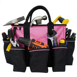 14 Inch Custom Logo Pink Polyester Open Top <b>Tote</b> <b>Tool</b> <b>Bag</b> with Hard EVA Base 200 lb /Capacity 3-Year Warranty for Contractors - Product Image 3