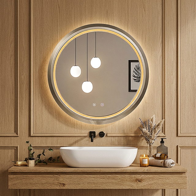 Bathroom Mirror Round Frame LED Backlit Anti-Fog Touch Wall Mount Lighted Vanity Mirror For Home Hotel Bathroom Decor