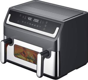 Двойная электрическая воздушная фритюрница 5 л + 5 л большой емкости с видимыми окнами 2400 Вт Глубокий корпус из нержавеющей стали квадратный современный дизайн - Product Image 4