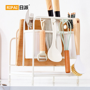 Ripai <b>Kitchen</b> Storage <b>Rack</b> Multi-Function Tableware Organizer With Knife Cutting Board Chopstick Holder White Coffee Color - Product Image 1