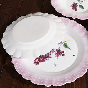 Décalcomanie fleur bord rose centre verrerie opale ensembles de <span class=keywords><strong>verre</strong></span> opale 7/8.5 pouces pour les cadeaux de réunion de famille décors bols profonds assiettes - Product Image 2