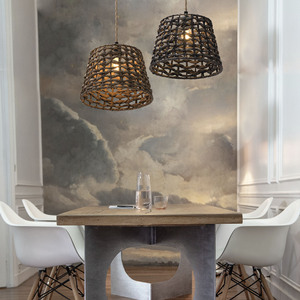Rustic Woven Pendant Light E27 Round Chocolate Color For Bedroom Coffee Shop Dining Room <b>Decorative</b> <b>Lighting</b> - Product Image 2