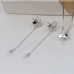 Juego de Joyería de Plata S925 con Perlas para Mujer, 9-14, Collar y Aretes con Colgante de Barra, Agujas Rectas 4138, Accesorios de Moda - Product Image 1