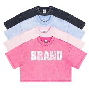 230gsm Vintage Women's Crop <b>Top</b> Best Sale Summer Acid Wash T Shirt <b>High</b> Quality Crop <b>Tops</b> Tee - Product Image 1