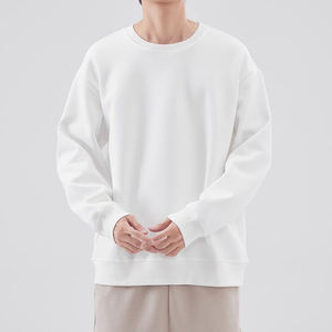 เสื้อสเวตเชิ้ตคอกลมสีพื้นหนานุ่มสำหรับผู้ชาย ฤดูใบไม้ร่วง ฤดูหนาว บุขนด้านใน สไตล์สตรีทแวร์ ทรงโอเวอร์ไซส์ แจ็คเก็ตแบบไม่มีฮู้ด สวมใส่สบาย - Product Image 5