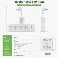 Enchufe Estándar Europeo Personalizado de Fábrica, 10A, con 3 Puertos USB y 1 Puerto Tipo-C, IP44, Adaptador de Corriente para Corea del Sur