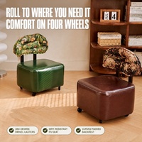 Petite chaise en cuir de style antique et luxueux avec roulettes, tabouret d'appoint portable, tabouret à chaussures pour salon
