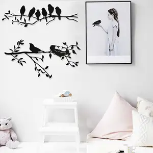 YJL moderno uccelli neri nido sul ramo di metallo decorazione della parete soggiorno camera da letto astratto metallo arti da parete in metallo arte della parete