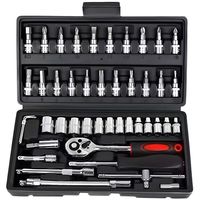 Jeu de clés à douilles de 46 pièces, 1/4 pouce, avec cliquet, douilles, rallonges, clés hexagonales, pour réparation automobile et usage domestique, avec coffret