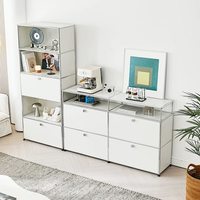Meuble TV modulaire en acier inoxydable fait main sur mesure, design moderne, meuble de rangement pour salon avec paniers de rangement