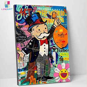 UNIART Graffiti uang jalan seni kanvas cetak Pop dinding seni ruang tamu Poster <span class=keywords><strong>Banksy</strong></span> Kartun Modern kanvas lukisan cetak dibingkai - Product Image 2