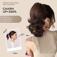 Extension de queue de cheval synthétique ondulée de 14 pouces avec pince à griffes, extensions de cheveux à clipser pour femmes (marron clair avec reflets beiges)