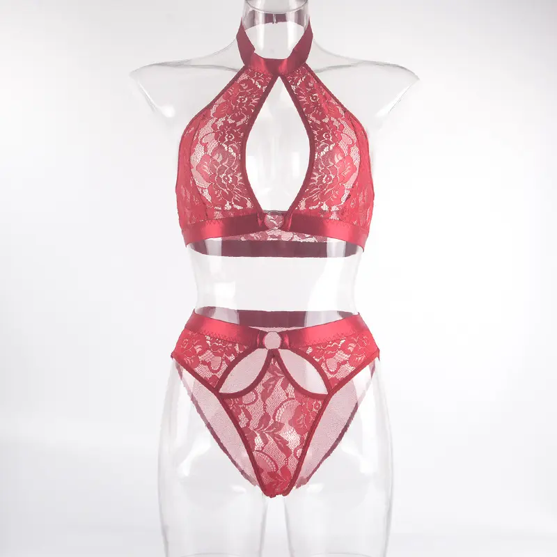 Heart Shaped Lace Transparent Women Red Two Lingerie Sexy Christmas Hot Woman 2023