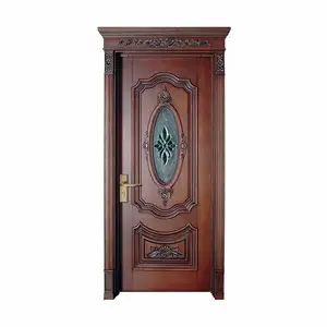 Beautiful carved prayer room door design insert oval glass